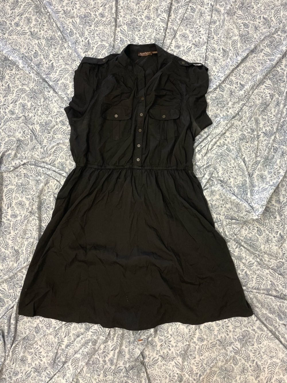 Black Short-Sleeve Button-Front Mini Dress